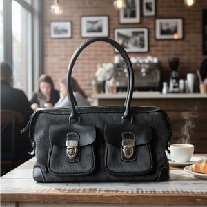 Dooney & Bourke Vintage Black Monogram Denim Cargo Satchel Bag